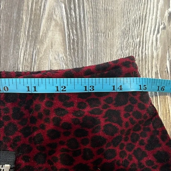 Dogpile Vintage Leopard Print Red Velvet Mini Skirt - Picture 6 of 7